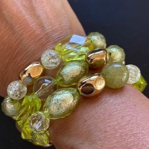 Lot of 3 Acrylic bracelets - yellow, gold tone, clear beads